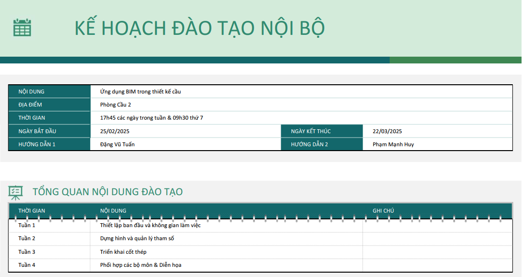 Kế hoạch đào tạo BIM nội bộ