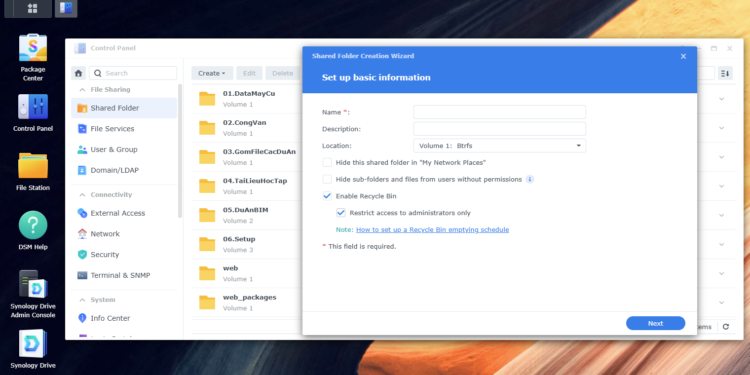 Tạo và quản lý thư mục làm việc trong NAS Synology