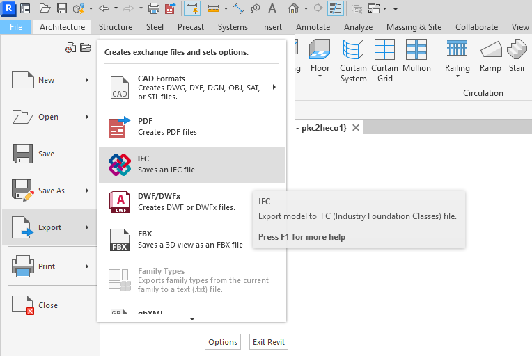 Xuất file model định dạng IFC
